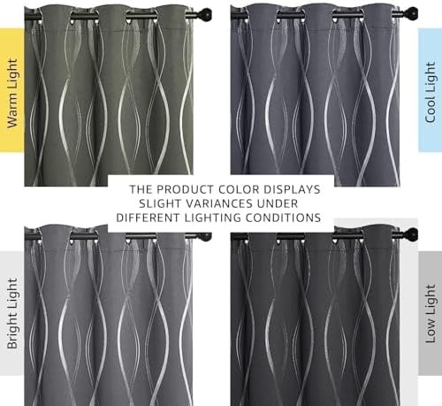 Grey striped geometric pattern blackout curtains — photo 4