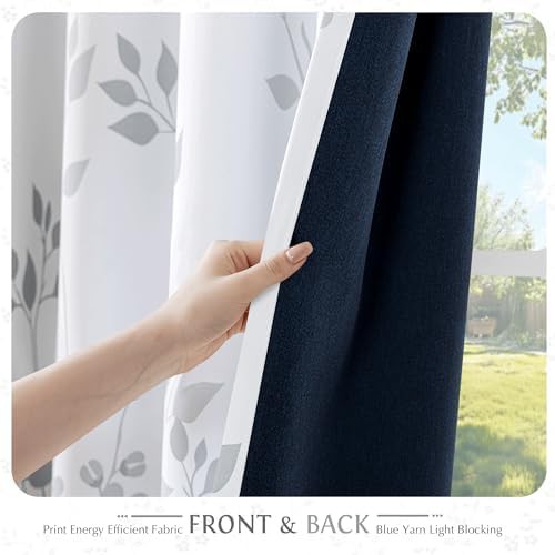 Floral blackout curtains grey white 63 in — photo 3