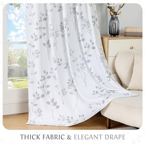 Floral blackout curtains grey white 63 in — photo 4
