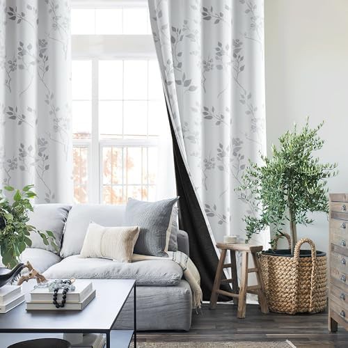 Floral blackout curtains grey white 63 in — photo 5