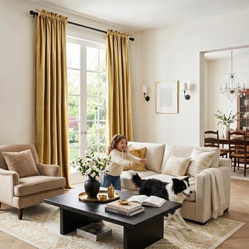 Gold velvet rod pocket curtains 96 inch — photo 3