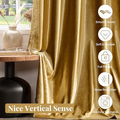Gold velvet rod pocket curtains 96 inch — photo 4