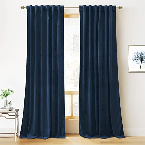 Blue vintage velvet 84 inch living room curtain