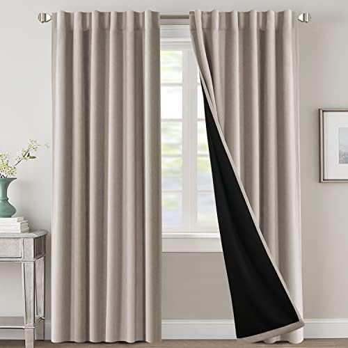 Natural sand back tab curtains 84 inch