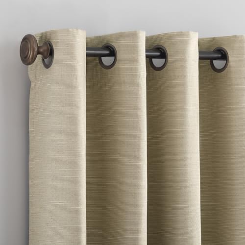 Textured Linen Blend Grommet Top Curtain in Stone — photo 3