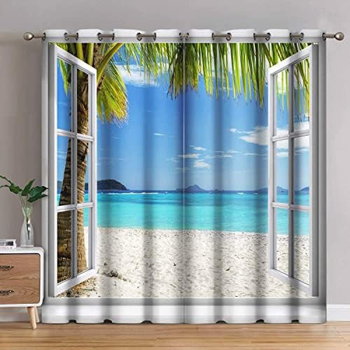 Ocean beach palm tree blackout curtains