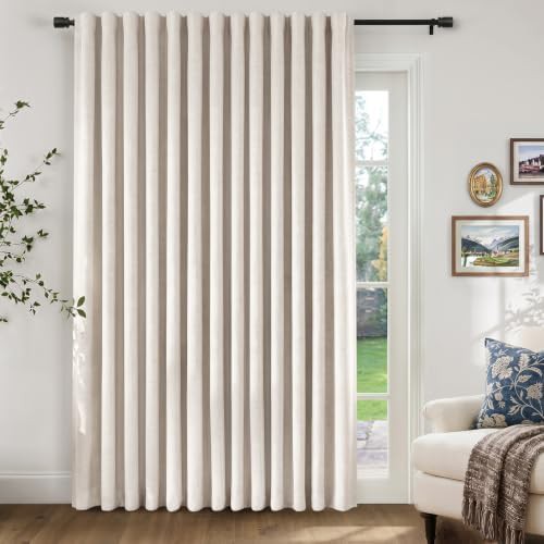Single beige sliding door blackout curtain panel