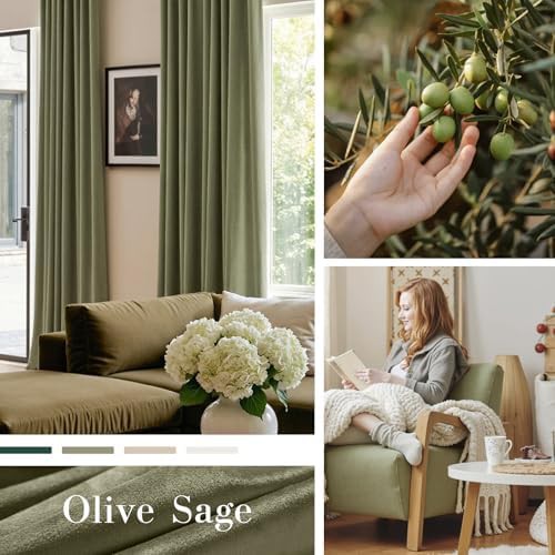 Olive sage velvet thermal insulated curtains 90 in — photo 3