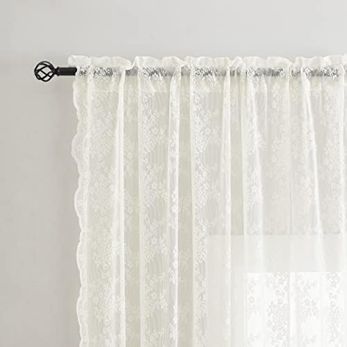 Cream sheer vintage lace curtain panels — photo 4