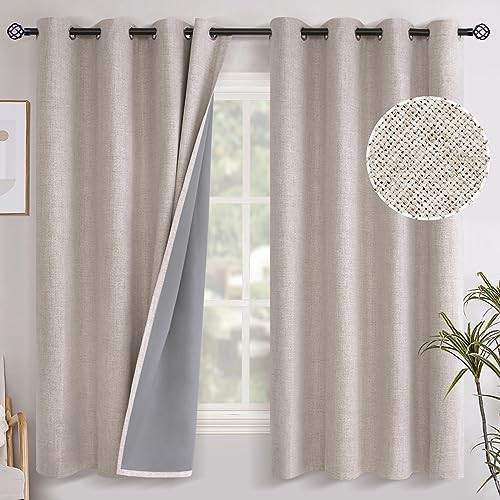YoungsTex linen bedroom blackout curtains beige 63