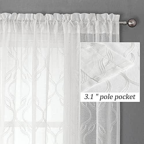 White geometric Moroccan embroidered sheer curtain 84 in — photo 3