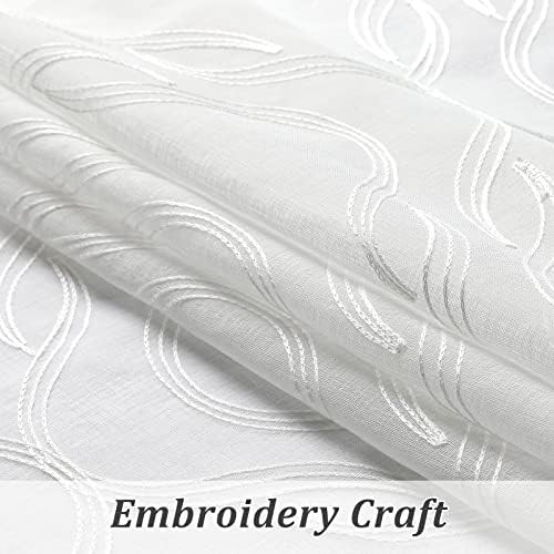 White geometric Moroccan embroidered sheer curtain 84 in — photo 4