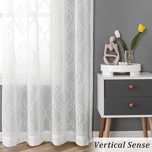 White geometric Moroccan embroidered sheer curtain 84 in — photo 5