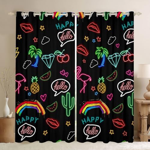 Colorful neon window curtains with pink stars