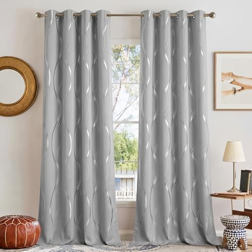 Silver Grey Patterned Bedroom Window Curtains