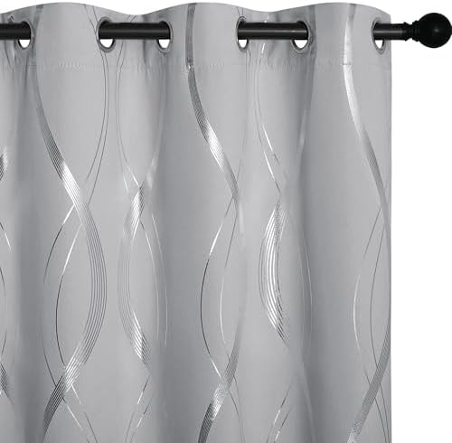 Silver Grey Patterned Bedroom Window Curtains — photo 3
