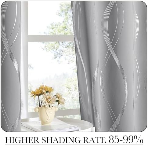 Silver Grey Patterned Bedroom Window Curtains — photo 4