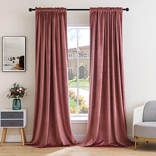 Dusty rose pink velvet curtain 84 in