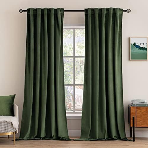 Olive green rod pocket velvet curtain 96 in