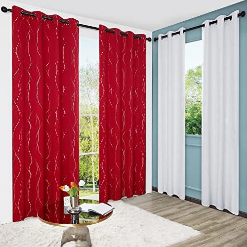 Deconovo red and white blackout curtain bundle