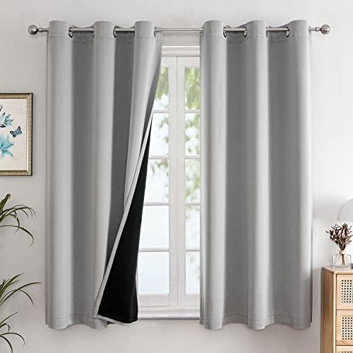 Grey total blackout curtain with liner 63 inch