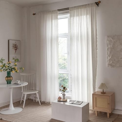 Off white boho linen tassel curtains — photo 3