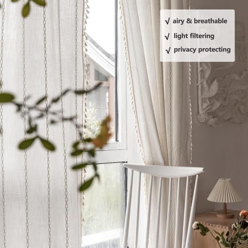Off white boho linen tassel curtains — photo 4