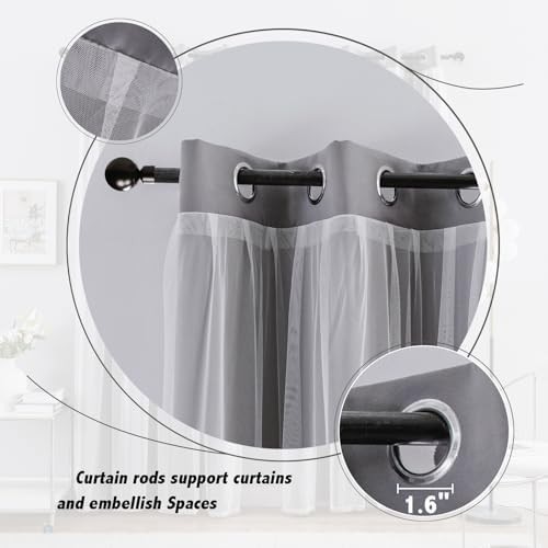 Grey Double Layer Sheer Blackout Drapes — photo 3