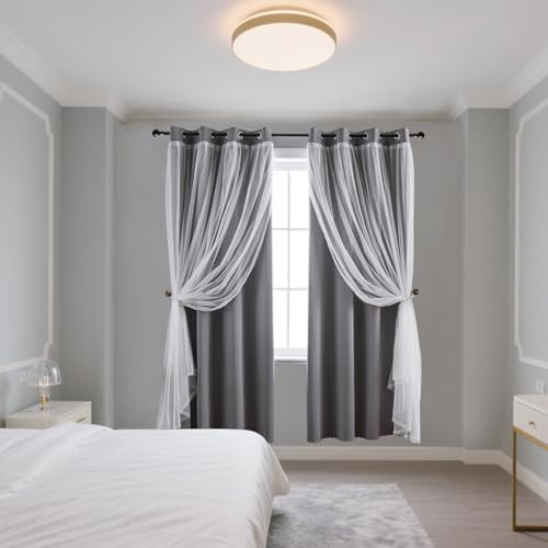 Grey Double Layer Sheer Blackout Drapes — photo 5