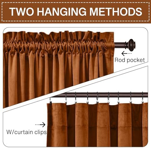 Burnt orange terracotta velvet blackout curtains 84 in — photo 3