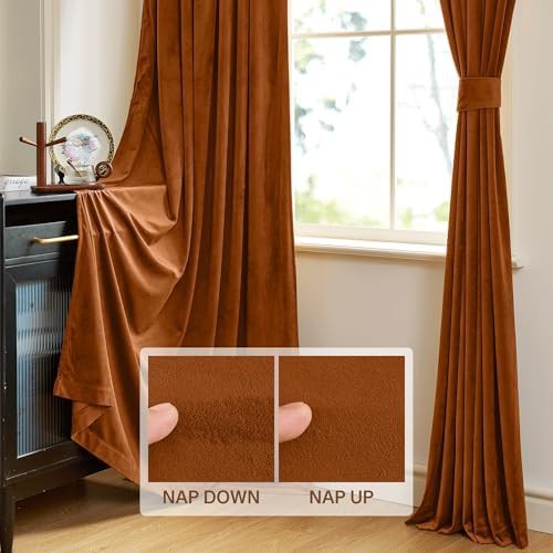 Burnt orange terracotta velvet blackout curtains 84 in — photo 4