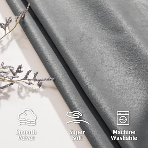JIUZHEN grey velvet grommet blackout curtains — photo 3