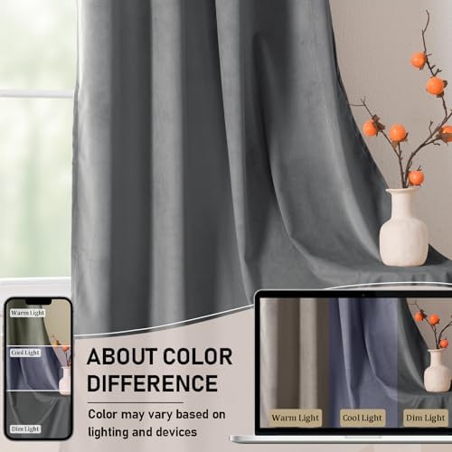 JIUZHEN grey velvet grommet blackout curtains — photo 4