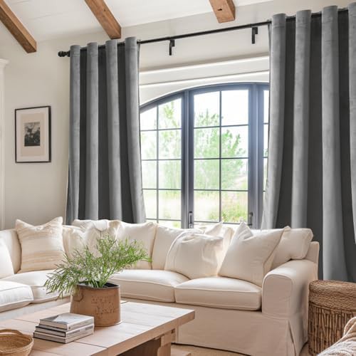JIUZHEN grey velvet grommet blackout curtains — photo 5