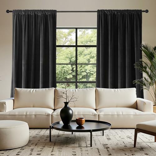 Black velvet rod pocket curtains 90 in — photo 3