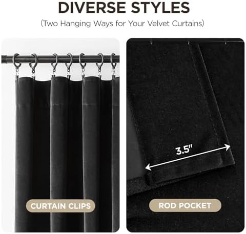 Black velvet rod pocket curtains 90 in — photo 4