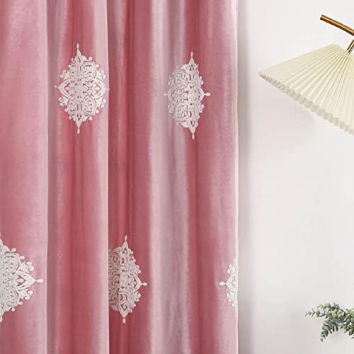 Pink floral velvet grommet curtains 106 in — photo 3