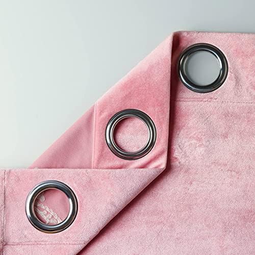 Pink floral velvet grommet curtains 106 in — photo 4