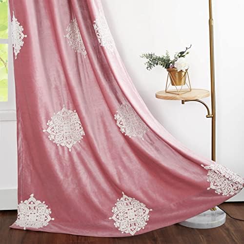 Pink floral velvet grommet curtains 106 in — photo 5