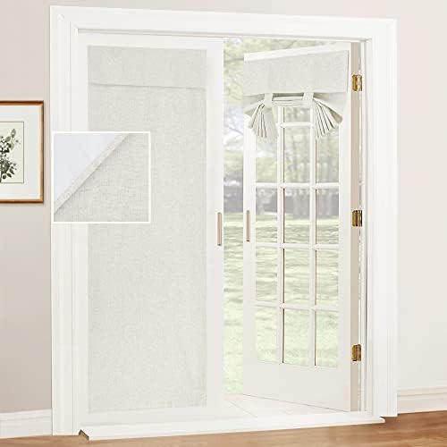 Natural linen textured French door blackout curtain