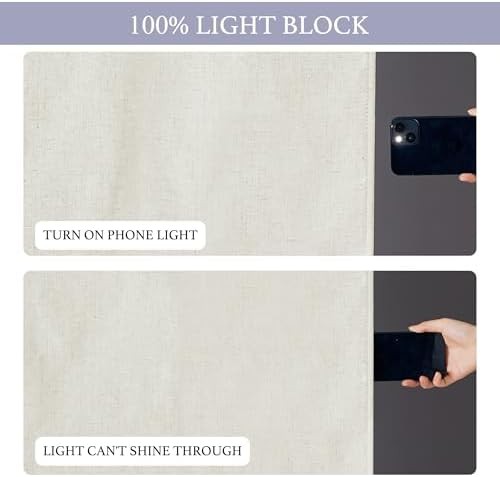 Natural linen textured French door blackout curtain — photo 4