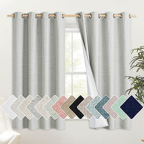 Grey Linen Farmhouse Total Blackout Drapes
