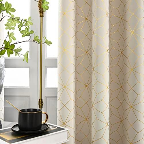 Beige gold geometric blackout curtains 84 in