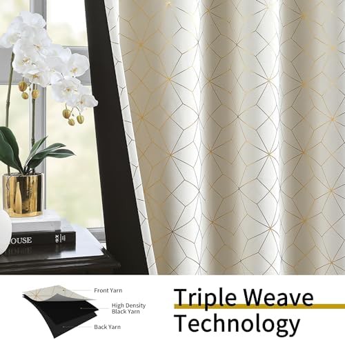Beige gold geometric blackout curtains 84 in — photo 3