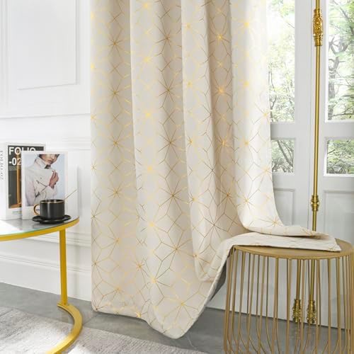 Beige gold geometric blackout curtains 84 in — photo 4