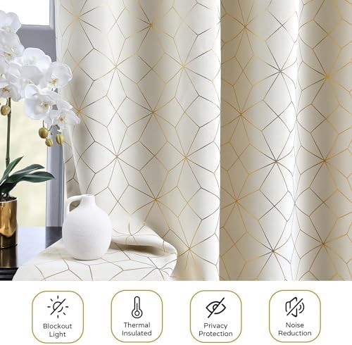 Beige gold geometric blackout curtains 84 in — photo 5