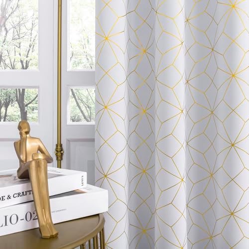 White gold geometric blackout curtains 84 in