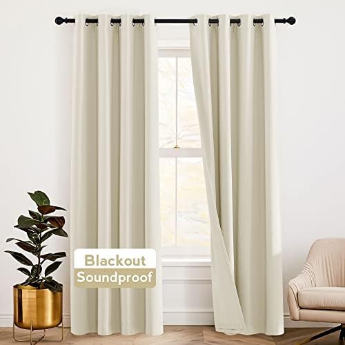 Beige soundproof curtain with detachable felt liner