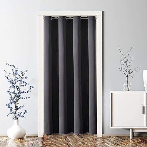 Grey doorway privacy and closet drape