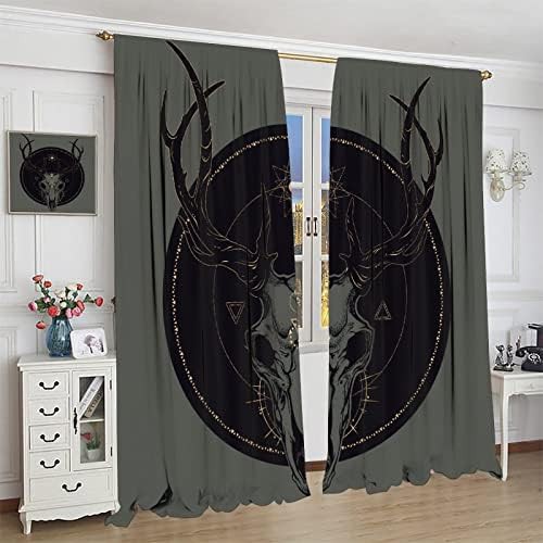 Goat Head Skull Print Blackout Drapes — photo 4